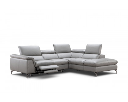 J&M Viola Premium Leather Sectional - Right Hand Facing Chaise, Light Gray