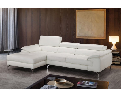 J&M Alice Premium Leather Sectional - Left Facing Chaise, White