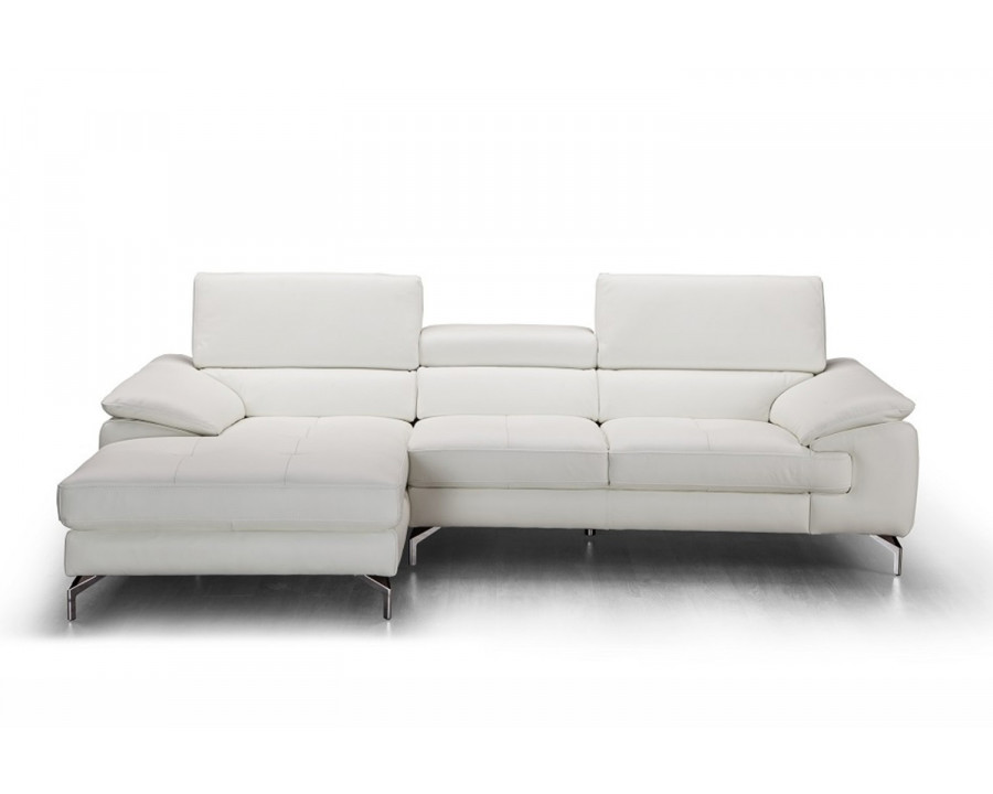 J&M Alice Premium Leather Sectional - Left Facing Chaise, White