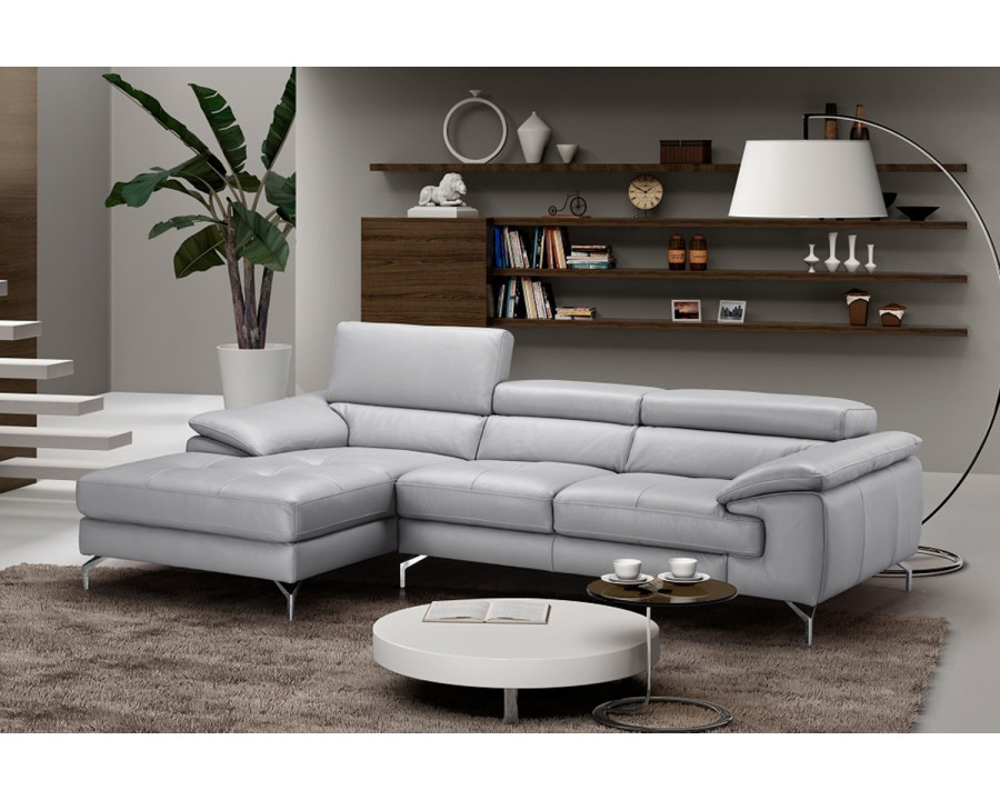 J&M Liam Premium Leather Sectional - Left Hand Facing Chaise, Light Gray