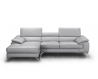 J&M Liam Premium Leather Sectional - Left Hand Facing Chaise, Light Gray