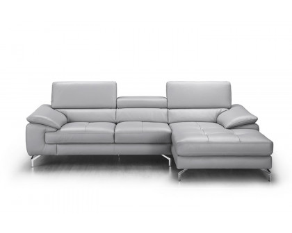 J&M Liam Premium Leather Sectional - Right Hand Facing Chaise, Light Gray