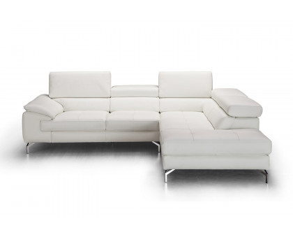 J&M Nila Premium Leather Sectional - Right Facing Chaise, White