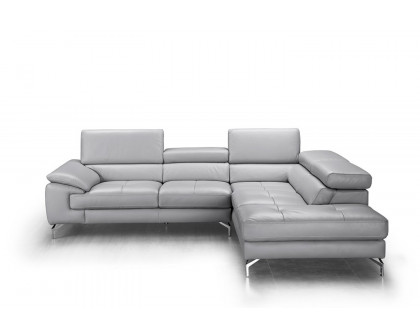 J&M Olivia Premium Leather Sectional - Right Facing Chaise, Light Gray