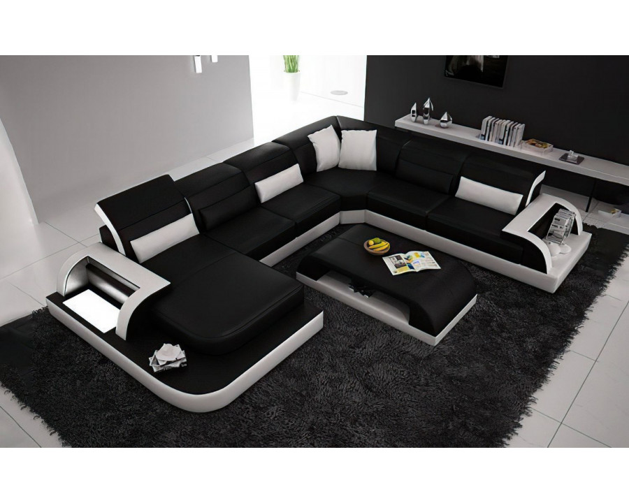 Jubilee Molinaro Left Hand Facing Sectional with Adjustable Headrest - Black/White, Bonded Leather