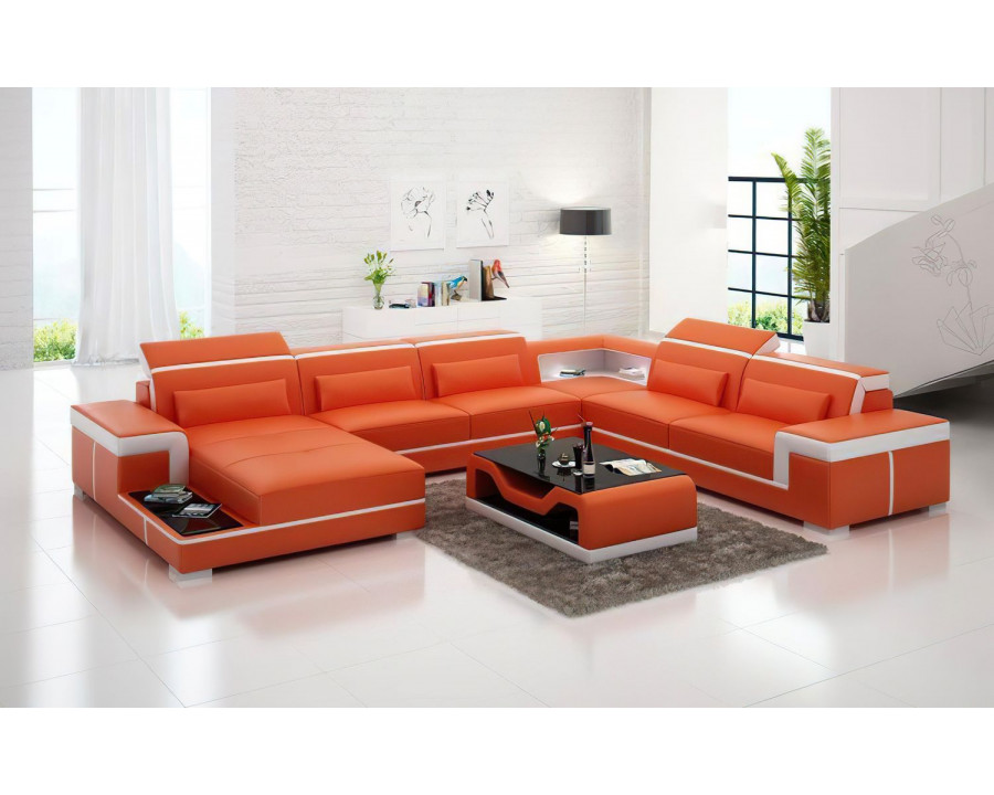 Jubilee Perrault Left Hand Facing Sectional with Adjustable Headrest - Orange/White, Bonded Leather