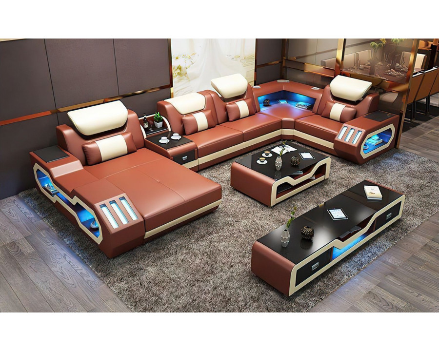 Jubilee Bigelow Left Hand Facing Sectional with USB Charger - Brown/Beige, Bonded Leather