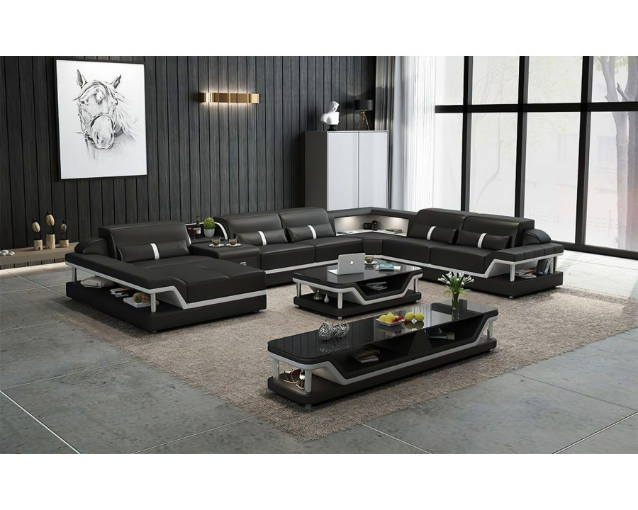 Jubilee Bewley Modern Left Hand Facing Sectional with Storage - Black/White, Bonded Leather