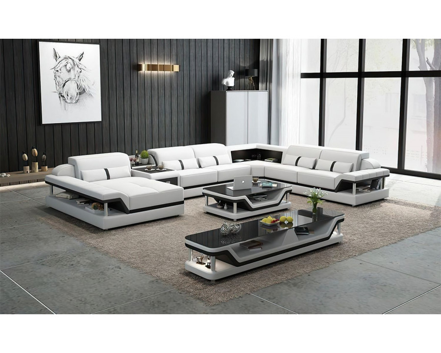 Jubilee Bewley Modern Left Hand Facing Sectional with Storage - White/Black, Bonded Leather