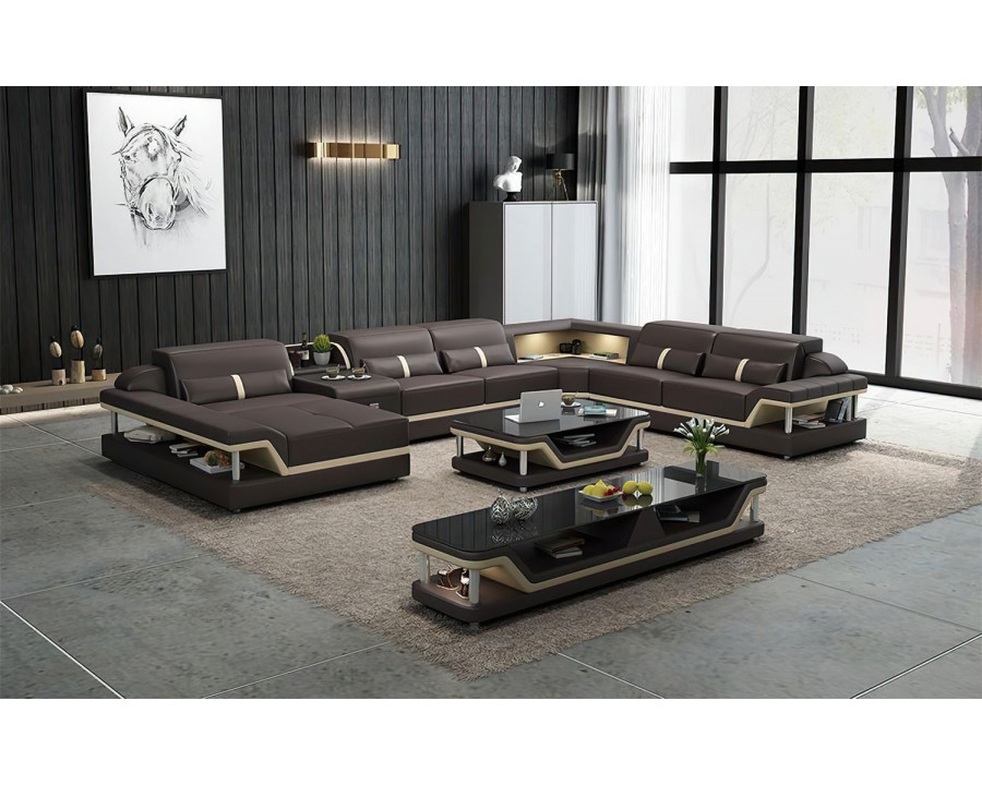 Jubilee Bewley Modern Left Hand Facing Sectional with Storage - Dark Brown/Beige, Bonded Leather