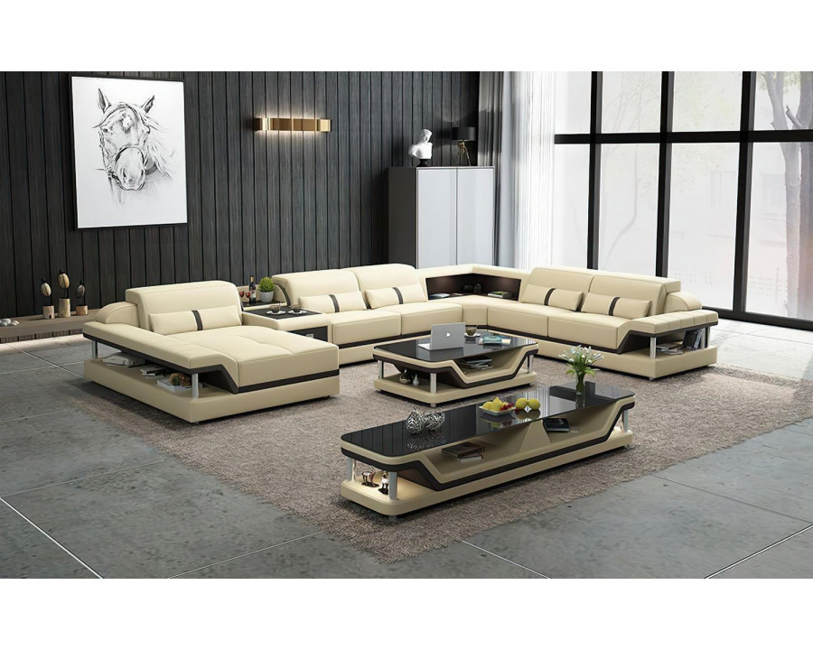 Jubilee Bewley Modern Left Hand Facing Sectional with Storage - Light Beige/Dark Brown, Bonded Leather