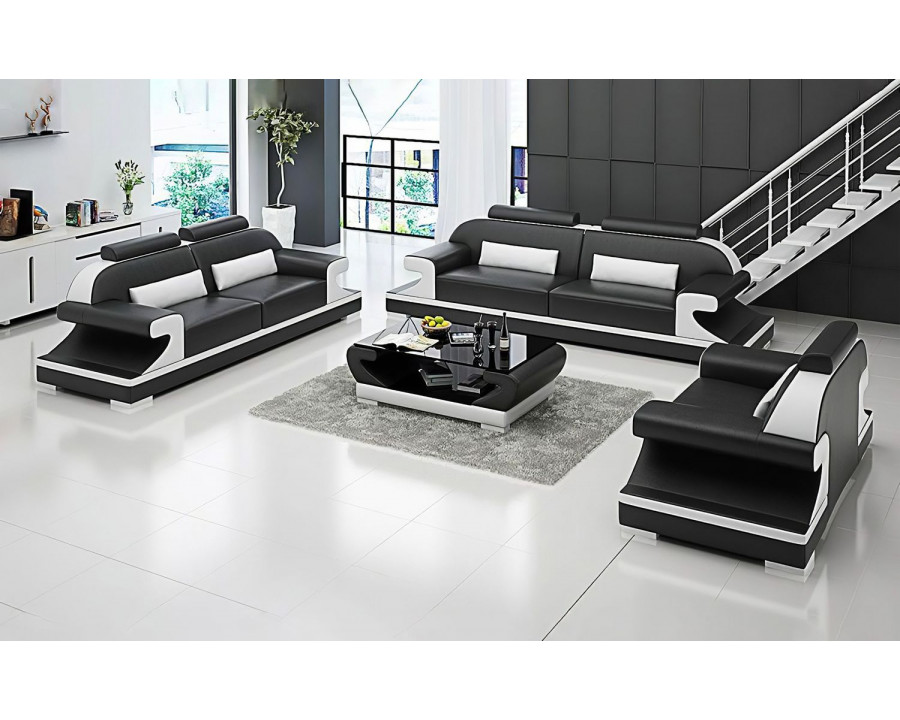 Jubilee Pantaleon Sofa Set with Shape Arm - Black/White, Bonded Leather