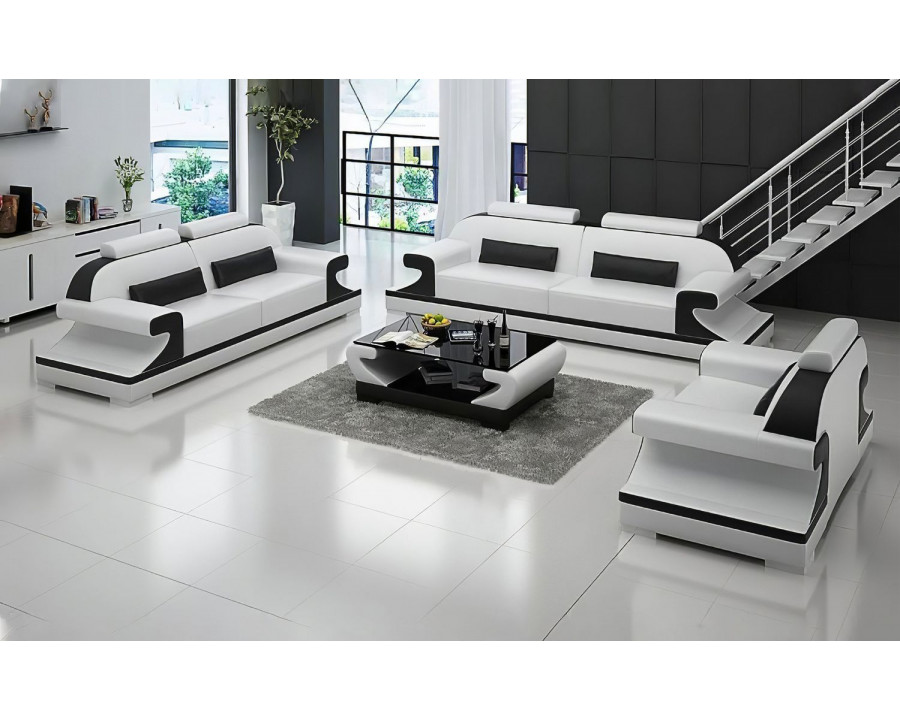 Jubilee Pantaleon Sofa Set with Shape Arm - White/Black, Bonded Leather