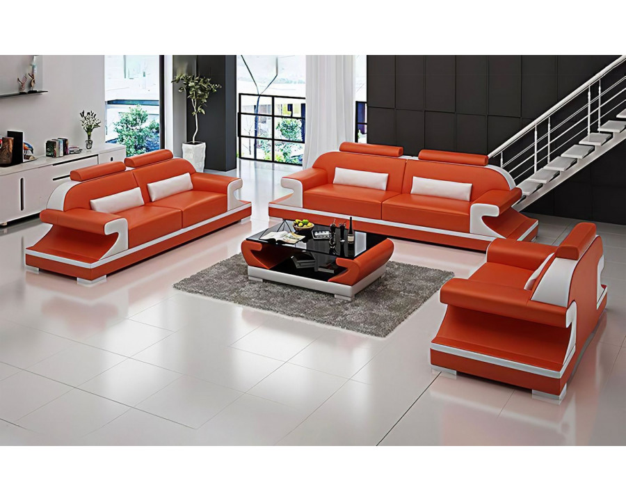 Jubilee Pantaleon Sofa Set with Shape Arm - Orange/White, Italian Top Grain Leather