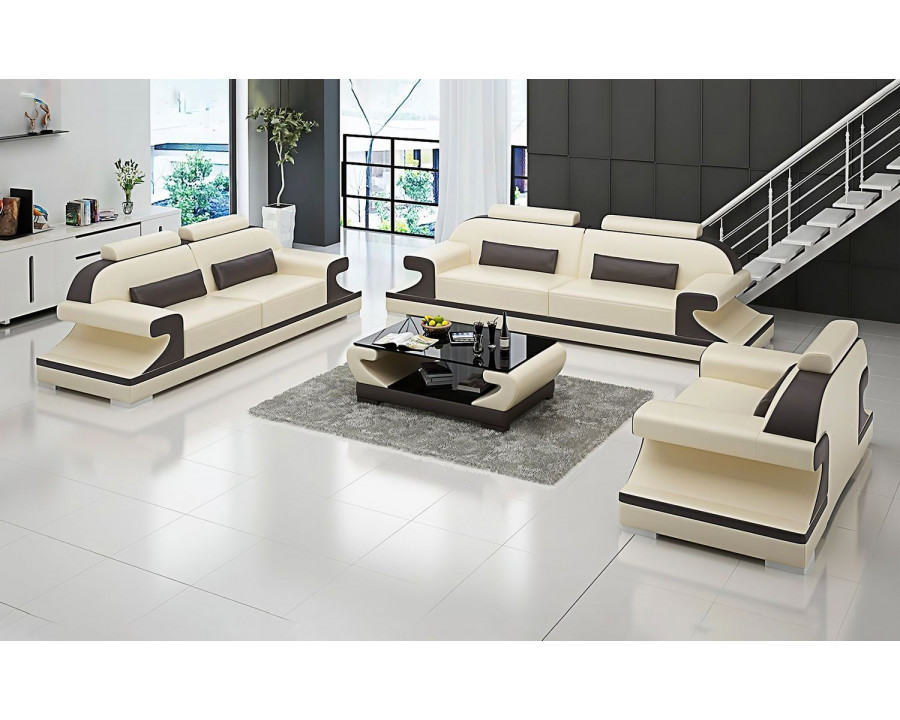 Jubilee Pantaleon Sofa Set with Shape Arm - Beige/Dark Brown, Bonded Leather