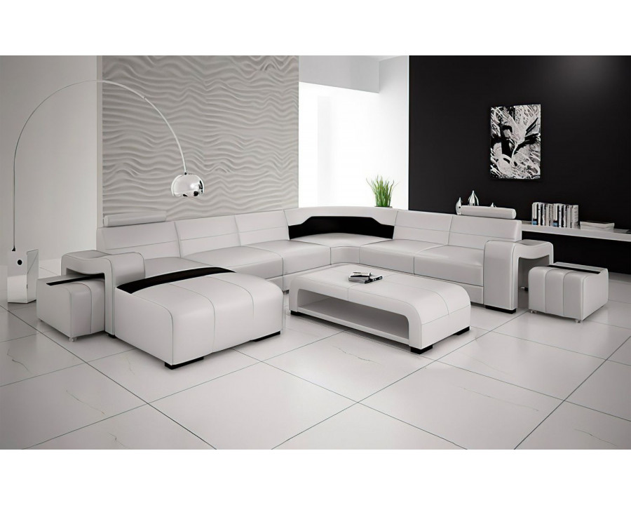 Jubilee Sunnydale Large Left Hand Facing Sectional with Ottomans - Black/White, Bonded Leather