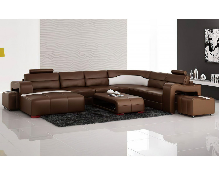 Jubilee Sunnydale Large Left Hand Facing Sectional with Ottomans - Brown/White, Bonded Leather