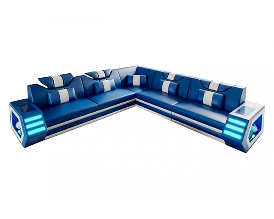 Jubilee Mcmanu Modern Sectional with Led - Blue/White, Bonded Leather