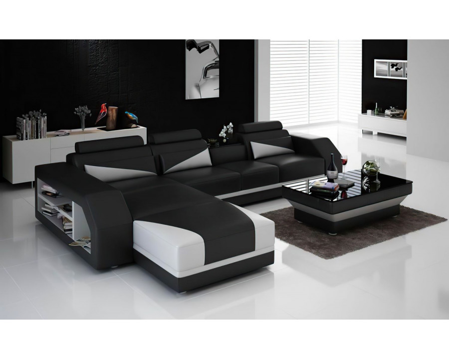 Jubilee Kopp Left Hand Facing Sectional with Storage - Black/White, Bonded Leather