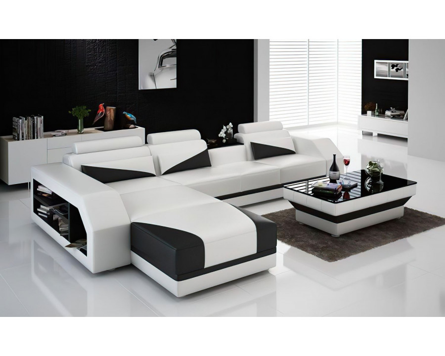 Jubilee Kopp Left Hand Facing Sectional with Storage - White/Black, Bonded Leather