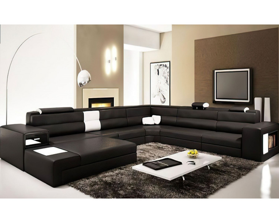 Jubilee Martinelli Modern Large Left Hand Facing Sectional with Storage - Black/White, Bonded Leather