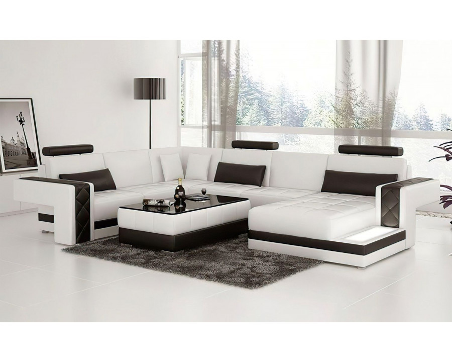 Jubilee Cuko Modern Large Left Hand Facing Sectional with Led - White/Black, Bonded Leather