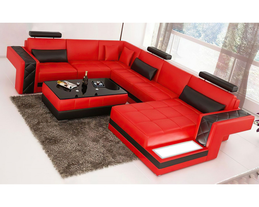 Jubilee Cuko Modern Large Left Hand Facing Sectional with Led - Red/Black, Bonded Leather