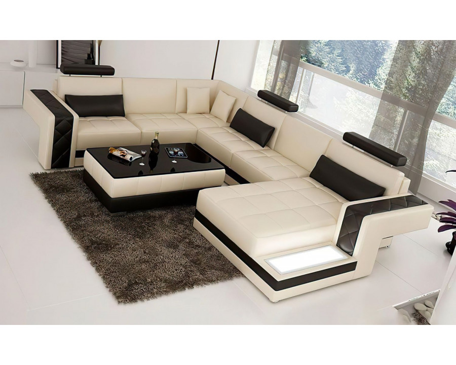 Jubilee Cuko Modern Large Left Hand Facing Sectional with Led - Beige/Dark Brown, Bonded Leather