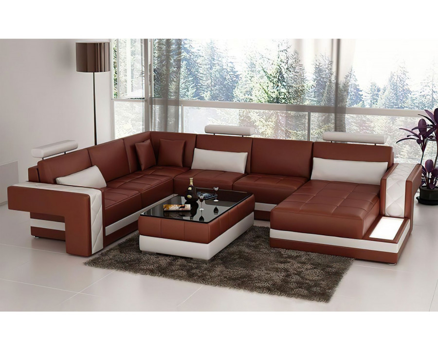 Jubilee Cuko Modern Large Left Hand Facing Sectional with Led - Brown/White, Bonded Leather