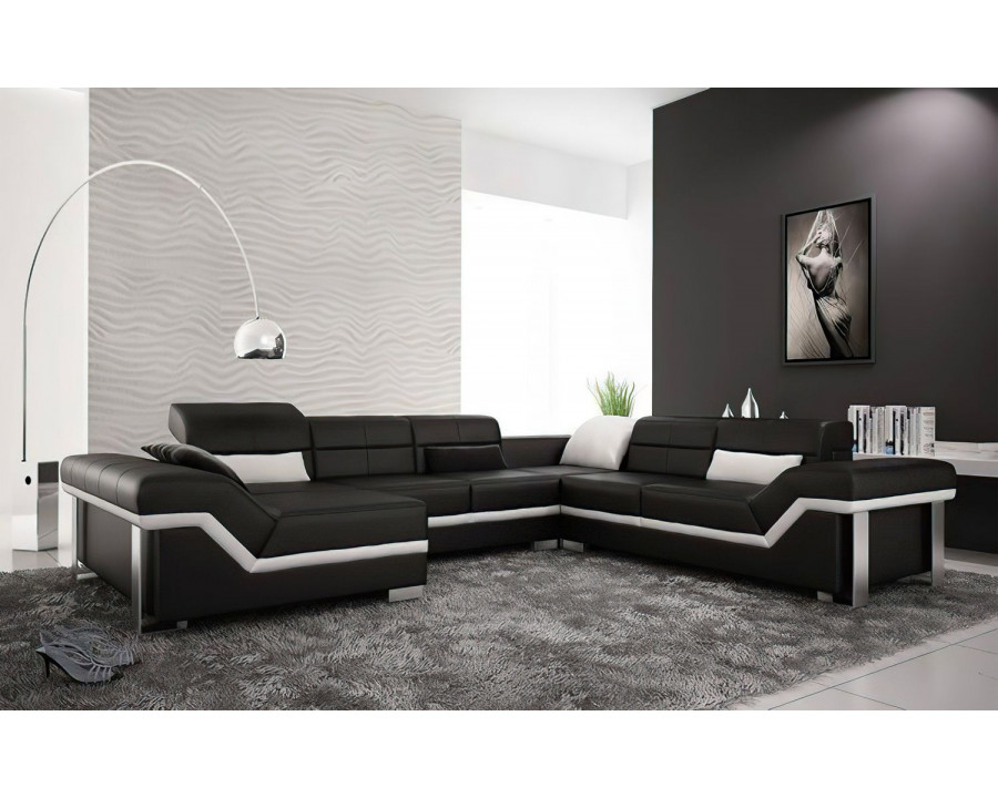 Jubilee Pivot Large Left Hand Facing Sectional with Adjustable Headrest - Black/White, Bonded Leather