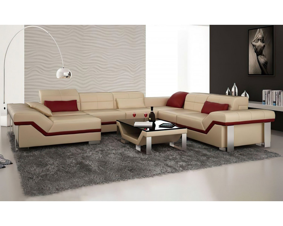 Jubilee Pivot Large Left Hand Facing Sectional with Adjustable Headrest - Beige/Red, Bonded Leather