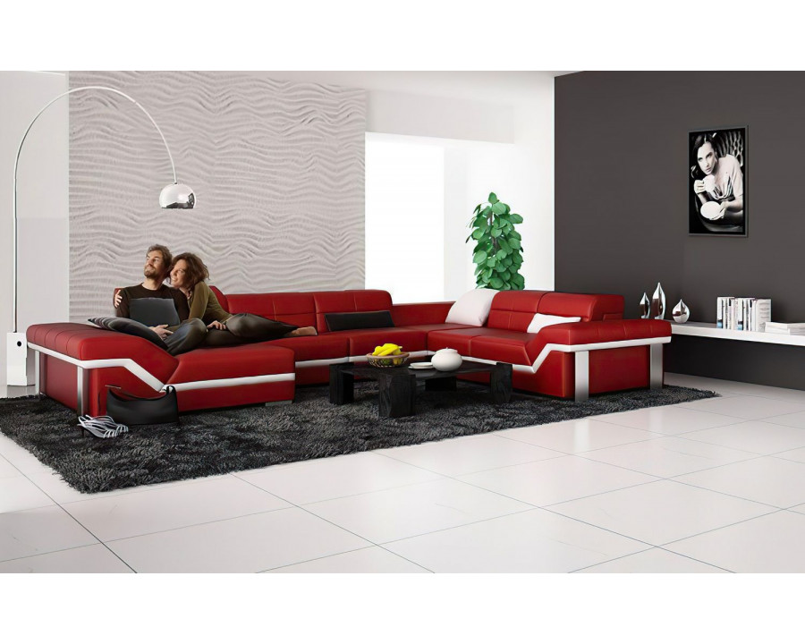 Jubilee Pivot Large Left Hand Facing Sectional with Adjustable Headrest - Red/White, Bonded Leather