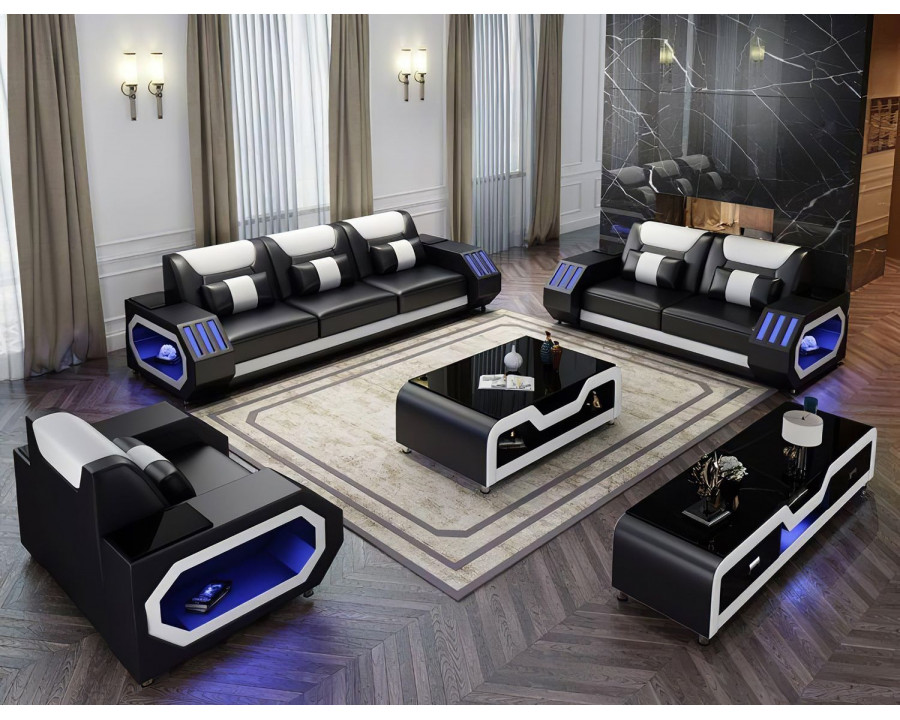 Jubilee Artica Sofa Set with Adjustable Headrest - Black/White, Bonded Leather