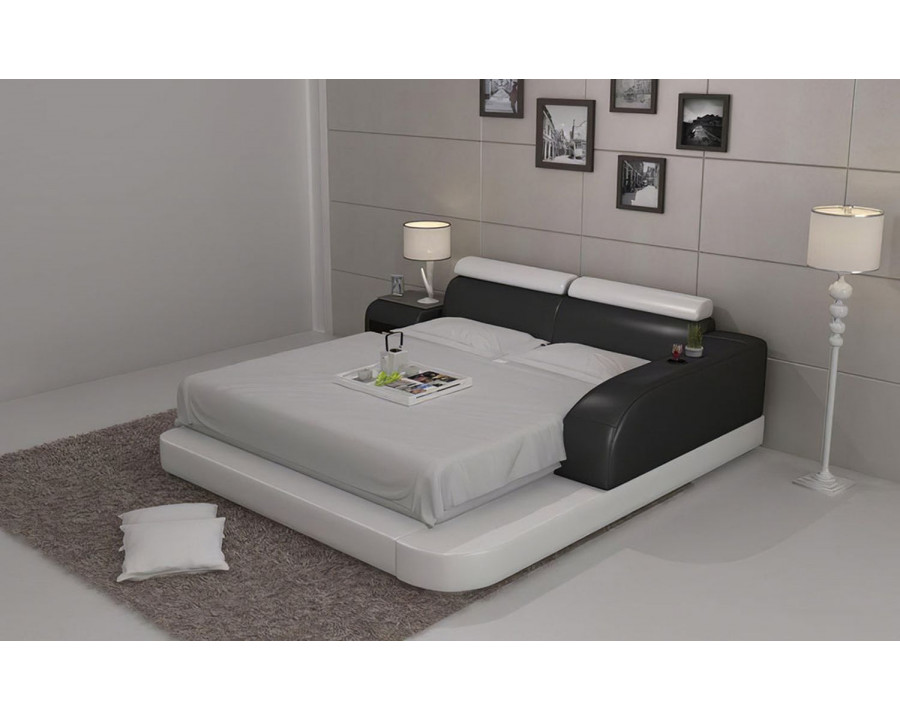 Jubilee Abilene Modern Queen Size Right Hand Facing Bed with Storage - White/Black, Bonded Leather