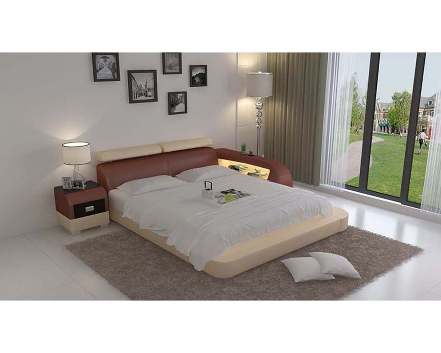 Jubilee Abilene Modern Queen Size Right Hand Facing Bed with Storage - Beige/Brown, Bonded Leather