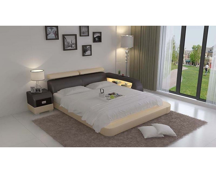 Jubilee Abilene Modern Queen Size Right Hand Facing Bed with Storage - Beige/Dark Brown, Bonded Leather