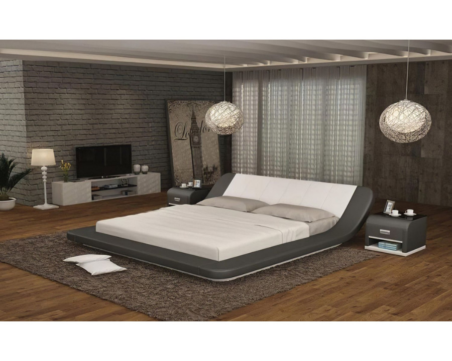 Jubilee Anette Modern Queen Size Left Hand Facing Bed - Gray/White, Italian Top Grain Leather