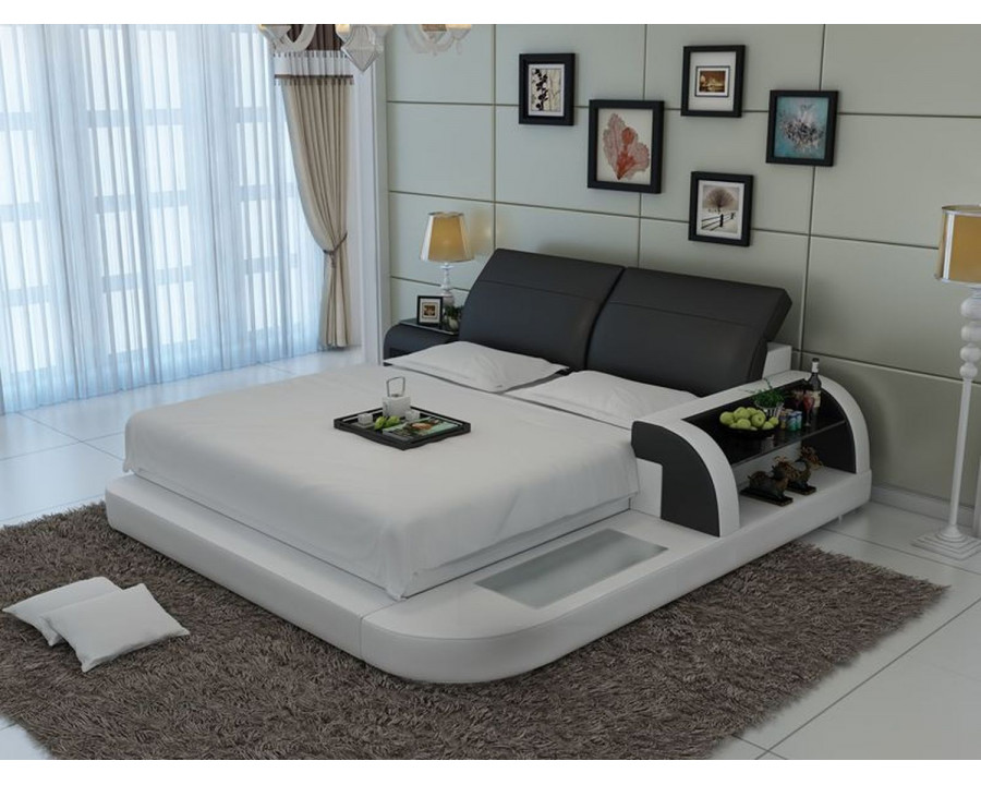 Jubilee Braided Queen Size Left Hand Facing Platform Bed with Storage - White/Black, Bonded Leather