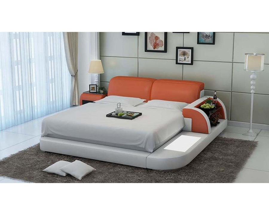 Jubilee Braided Queen Size Right Hand Facing Platform Bed with Storage - White/Orange, Bonded Leather