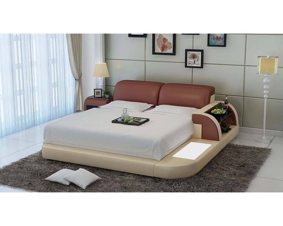 Jubilee Braided Queen Size Right Hand Facing Platform Bed with Storage - Beige/Brown, Bonded Leather