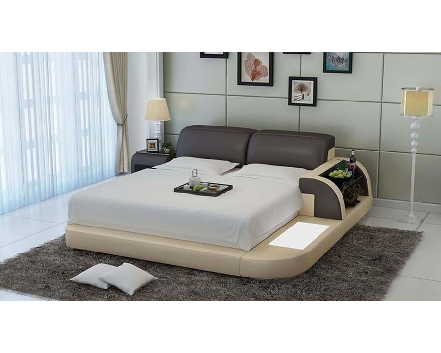 Jubilee Braided Queen Size Right Hand Facing Platform Bed with Storage - Beige/Dark Brown, Bonded Leather