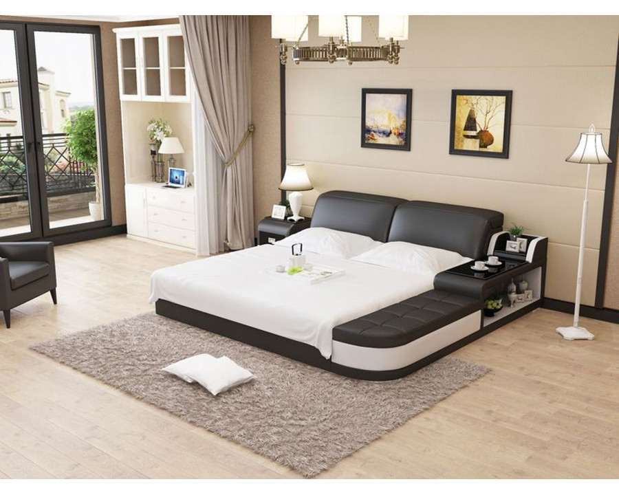 Jubilee Casun Queen Size Right Hand Facing Bed with Storage - Black/White, Bonded Leather