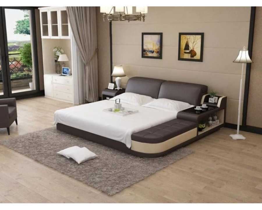 Jubilee Casun Queen Size Right Hand Facing Bed with Storage - Dark Brown/Beige, Bonded Leather