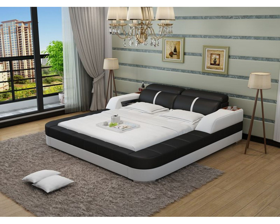 Jubilee Denya Modern Queen Size Bed with Storage - Black/White, Bonded Leather