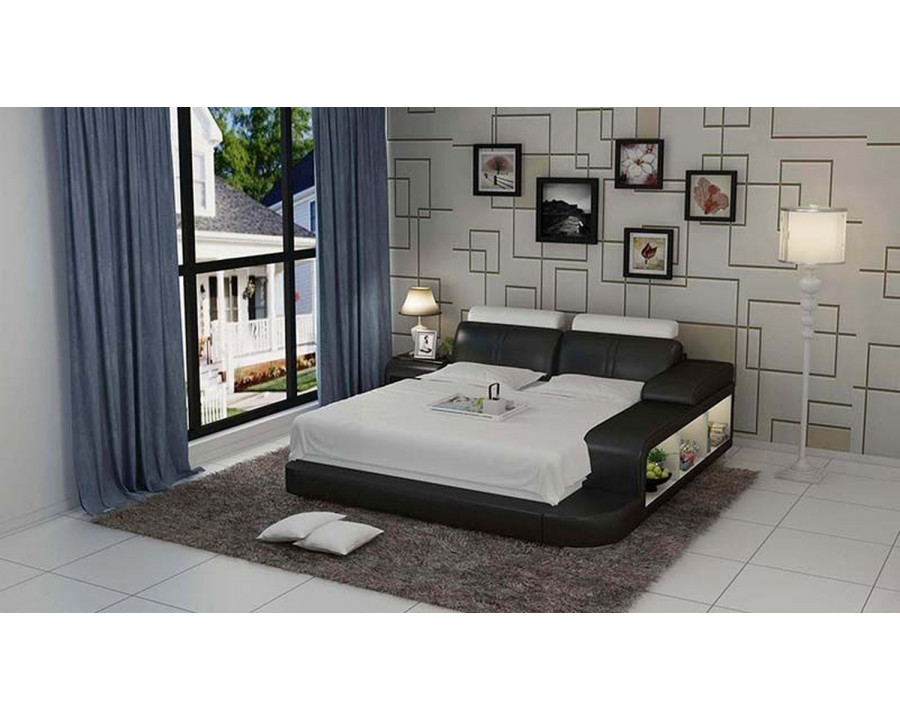 Jubilee Golden Queen Size Right Hand Facing Bed with 3 Storages - Black/White, Bonded Leather