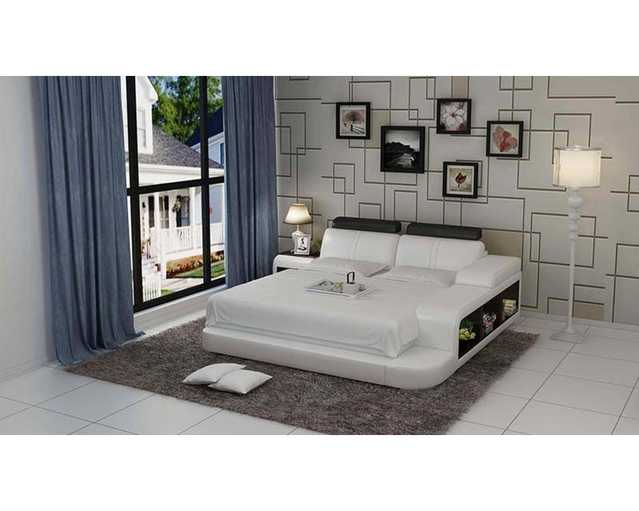 Jubilee Golden Queen Size Right Hand Facing Bed with 3 Storages - White/Black, Bonded Leather