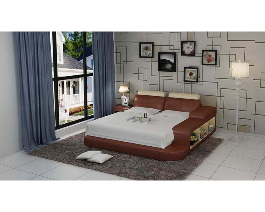 Jubilee Golden Queen Size Both Hand Facing Bed with 3 Storages - Brown/Beige, Bonded Leather