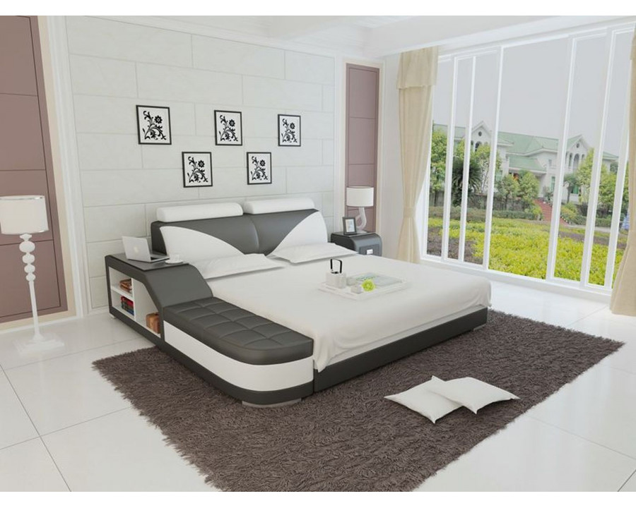 Jubilee Indira Queen Size Right Hand Facing Bed with Storage - Black/White, Bonded Leather