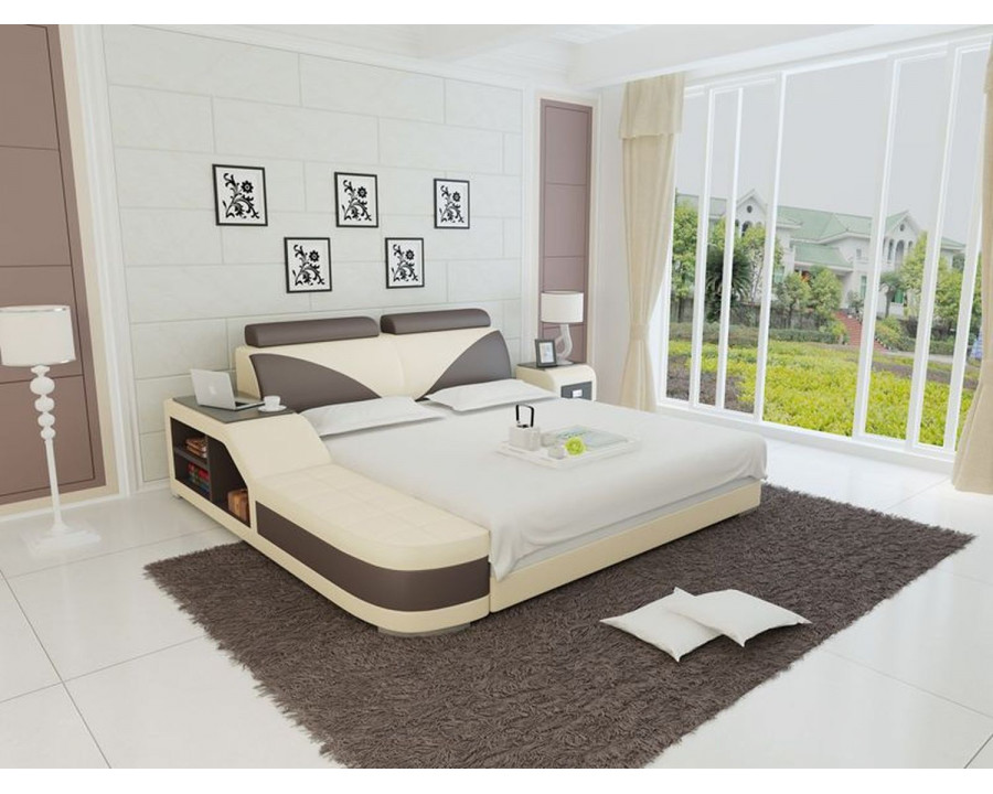 Jubilee Indira Queen Size Right Hand Facing Bed with Storage - Beige/Dark Brown, Bonded Leather