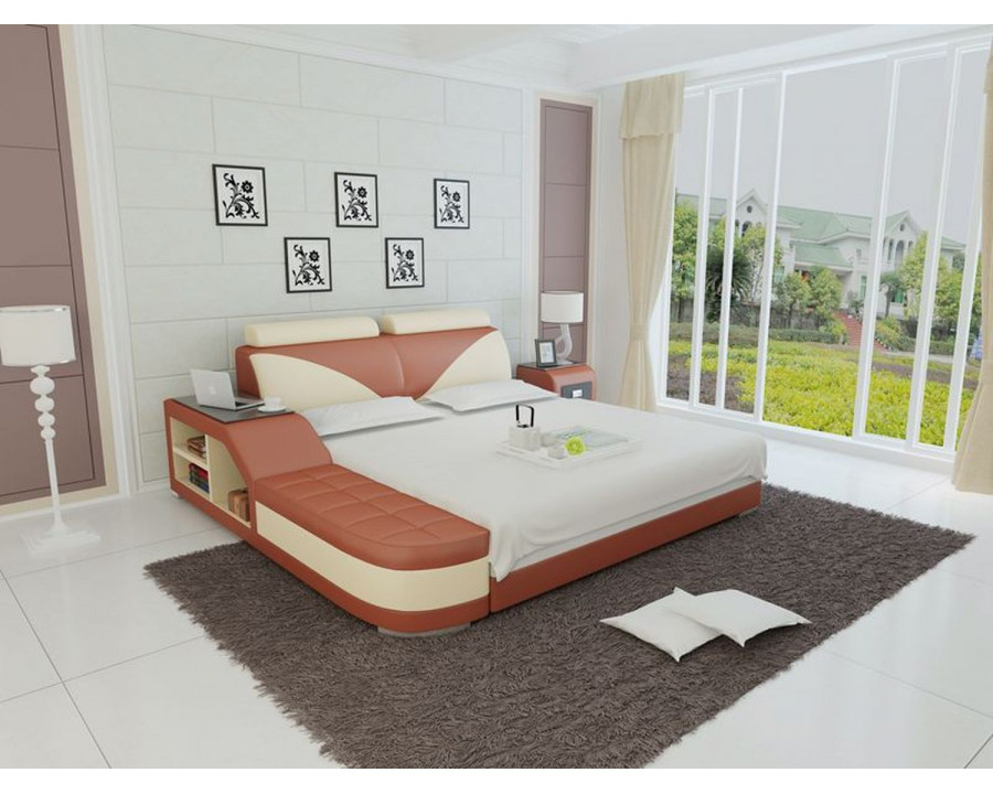 Jubilee Indira Queen Size Right Hand Facing Bed with Storage - Brown/Beige, Italian Top Grain Leather